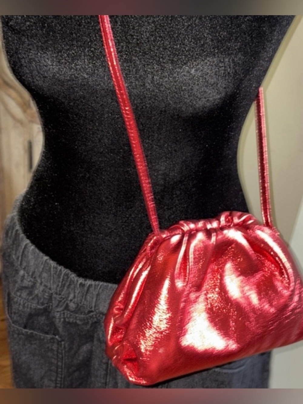 Shiney Red Adjustable Formal Crossbody bag- prom, weddings, flawless interior